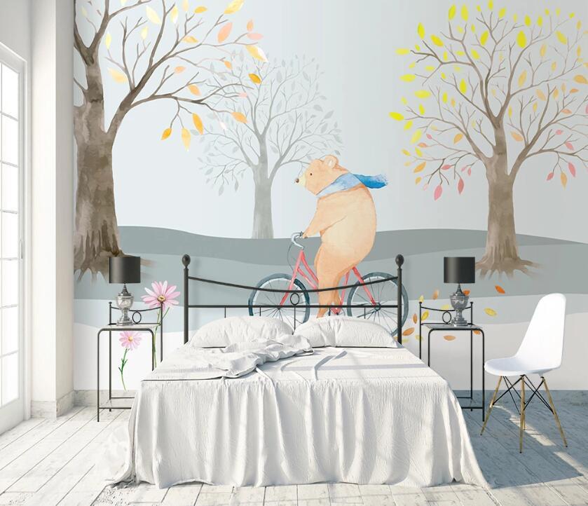 3D Bear Riding Bicycle WC62 Wall Murals Wallpaper AJ Wallpaper 2