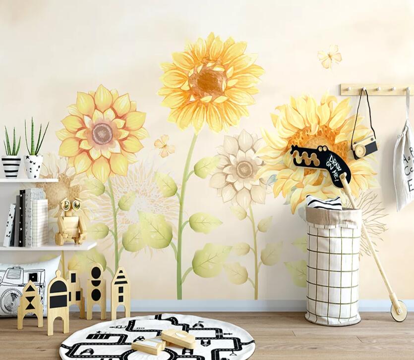 3D Sunflower WC61 Wall Murals Wallpaper AJ Wallpaper 2