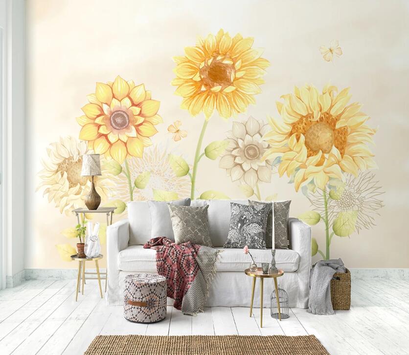 3D Sunflower WC61 Wall Murals Wallpaper AJ Wallpaper 2