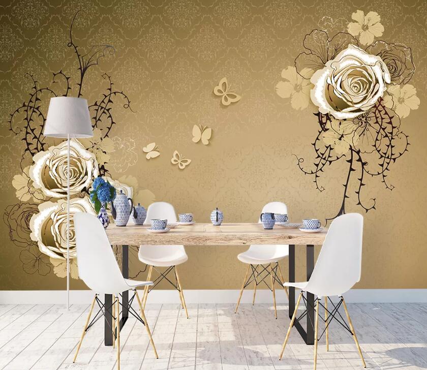 3D Flower Butterfly WC44 Wall Murals Wallpaper AJ Wallpaper 2