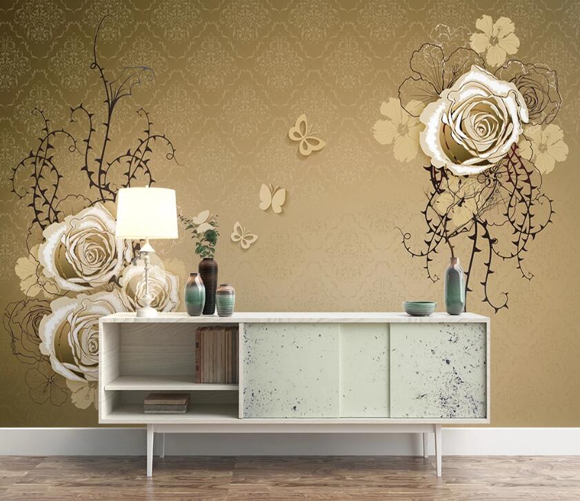 3D Flower Butterfly WC44 Wall Murals Wallpaper AJ Wallpaper 2