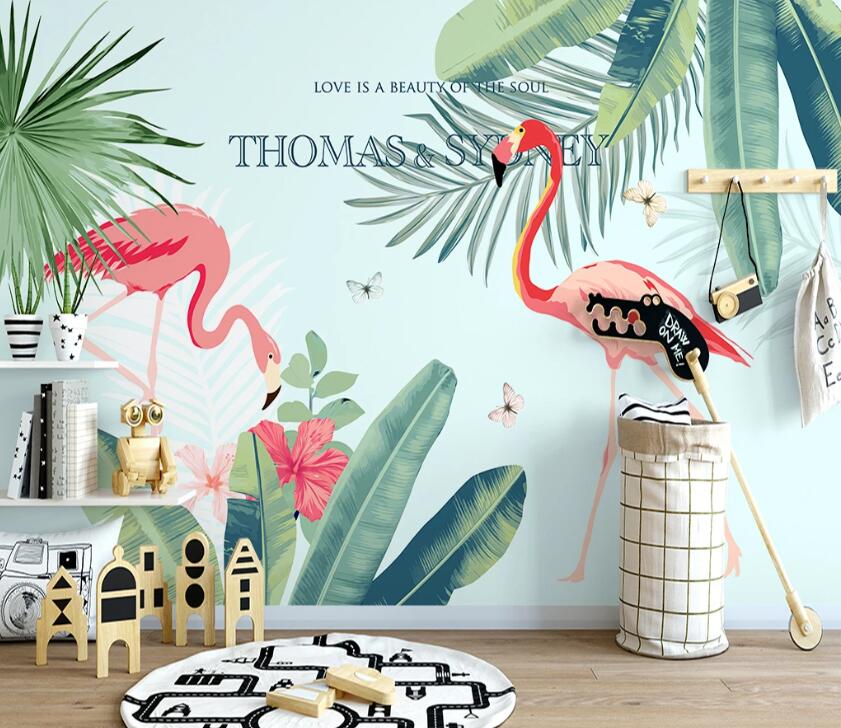 3D Flamingo Leaves WC43 Wall Murals Wallpaper AJ Wallpaper 2