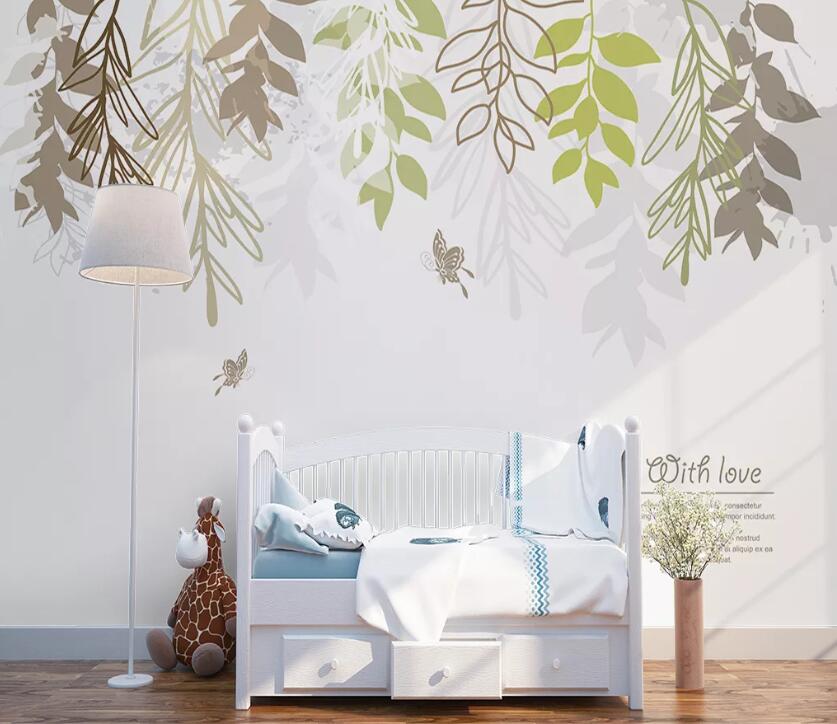 3D Green Leaf Butterfly WC36 Wall Murals Wallpaper AJ Wallpaper 2