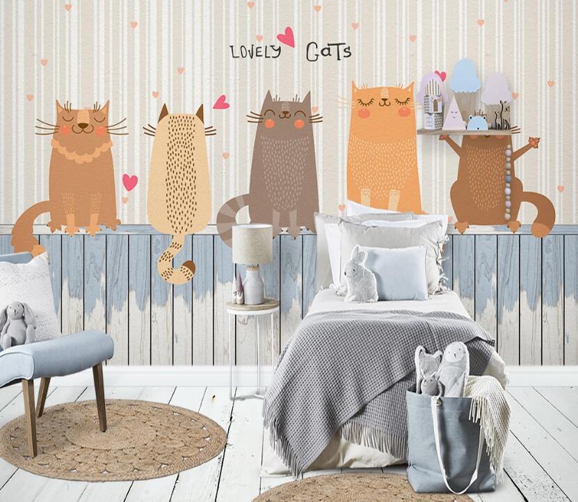 3D Cartoon Cute Cat WC2069 Wall Murals