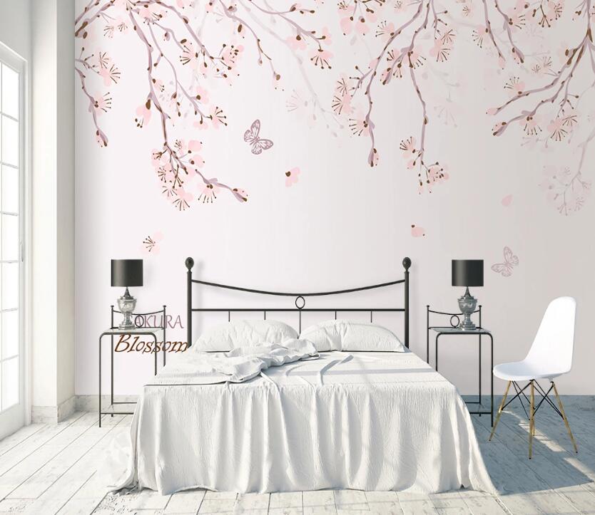 3D Peach Blossom Butterfly WC09 Wall Murals Wallpaper AJ Wallpaper 2