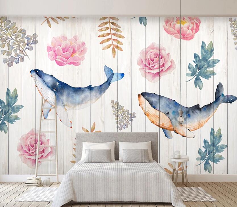 3D Whale Flower WC2045 Wall Murals