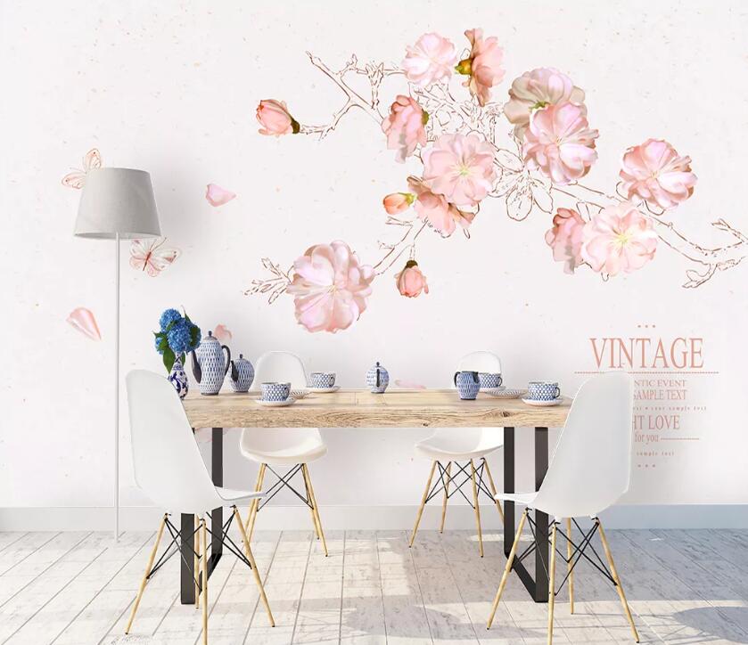 3D Flower Butterfly WC86 Wall Murals Wallpaper AJ Wallpaper 2