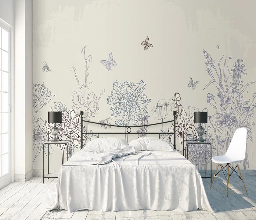 3D Flower Butterfly WC84 Wall Murals Wallpaper AJ Wallpaper 2