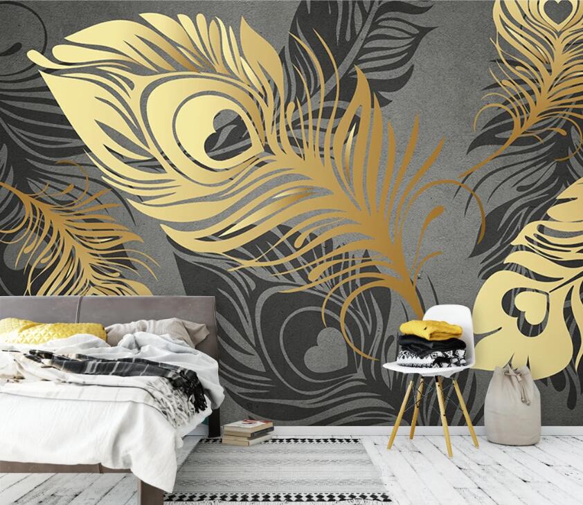 3D Golden Feather WC83 Wall Murals Wallpaper AJ Wallpaper 2