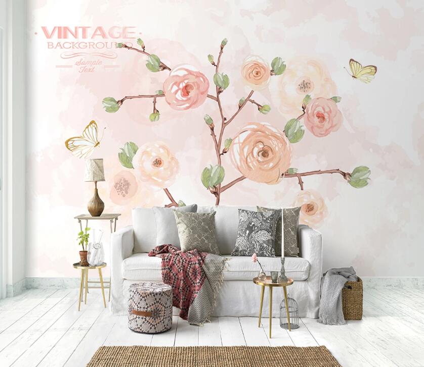 3D Flower Butterfly WC80 Wall Murals Wallpaper AJ Wallpaper 2