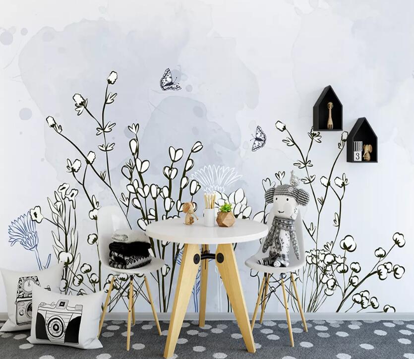 3D Flower Butterfly WC73 Wall Murals Wallpaper AJ Wallpaper 2