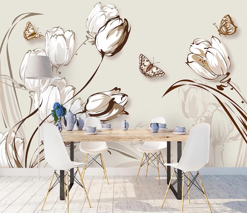 3D Flower Butterfly WC70 Wall Murals Wallpaper AJ Wallpaper 2