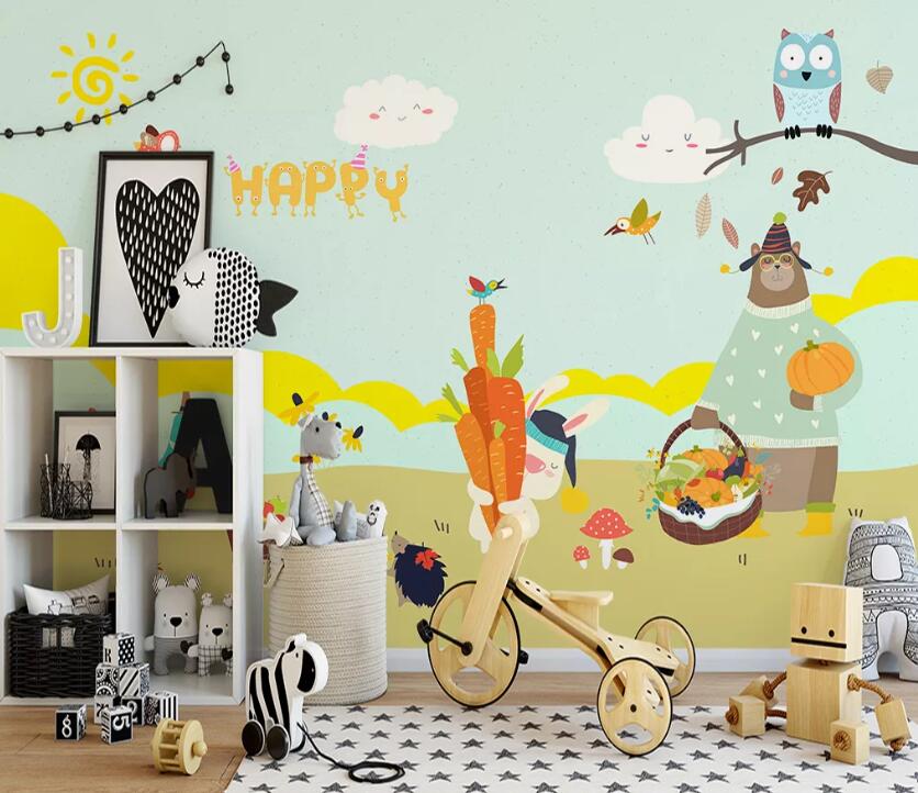 3D Rabbit Pulling Radish WC46 Wall Murals Wallpaper AJ Wallpaper 2