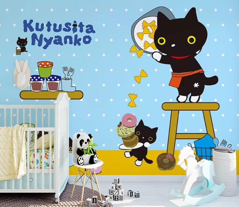 3D Black Cat Snack WC2005 Wall Murals