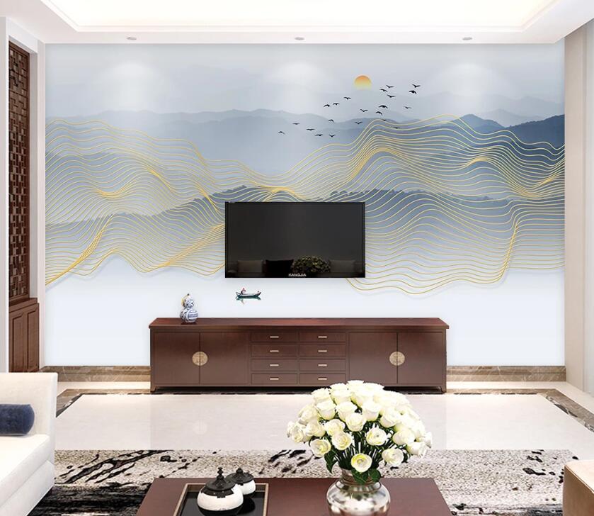 3D Yellow Wave WC42 Wall Murals Wallpaper AJ Wallpaper 2