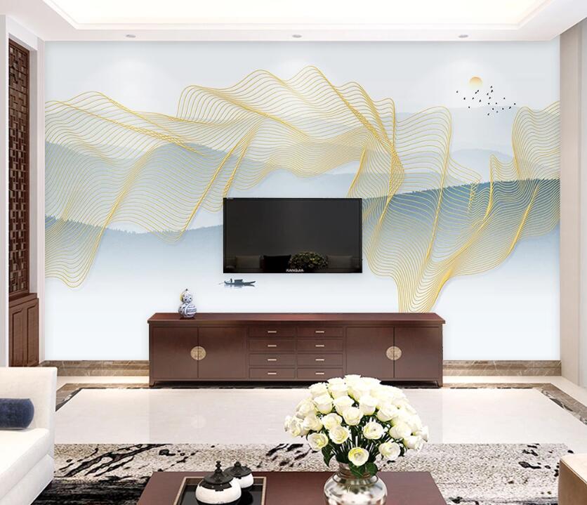 3D Yellow Wave WC41 Wall Murals Wallpaper AJ Wallpaper 2