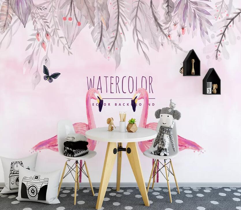 3D Pink Flamingo WC96 Wall Murals Wallpaper AJ Wallpaper 2