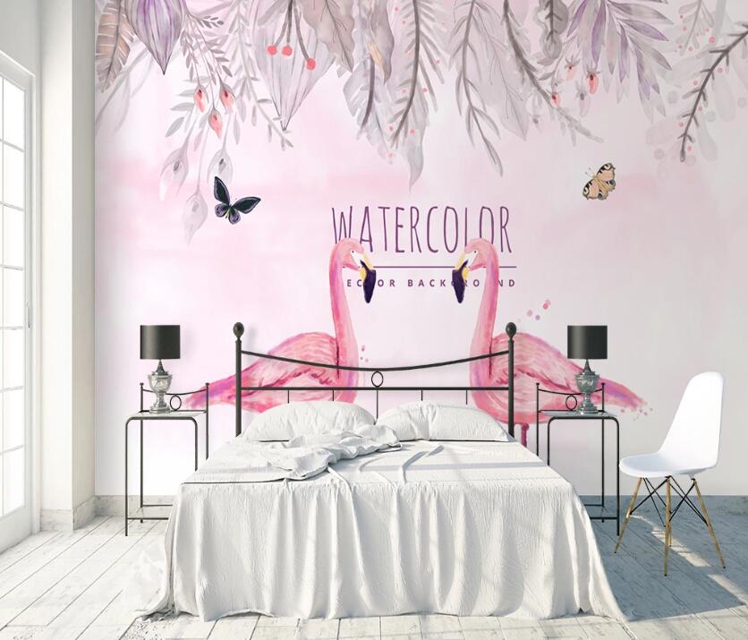 3D Pink Flamingo WC96 Wall Murals Wallpaper AJ Wallpaper 2