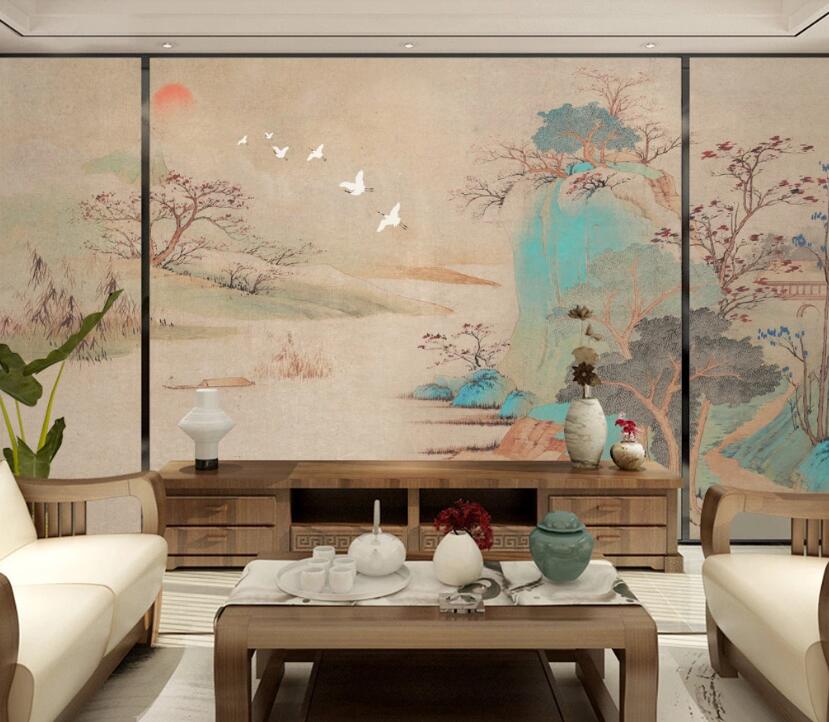 3D Forest Crane WC1963 Wall Murals