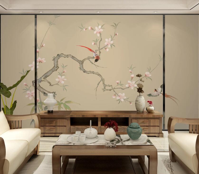 3D Plum Swallow WC1962 Wall Murals