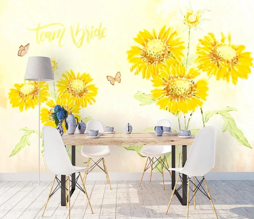 3D Sunflower Butterfly WC87 Wall Murals Wallpaper AJ Wallpaper 2