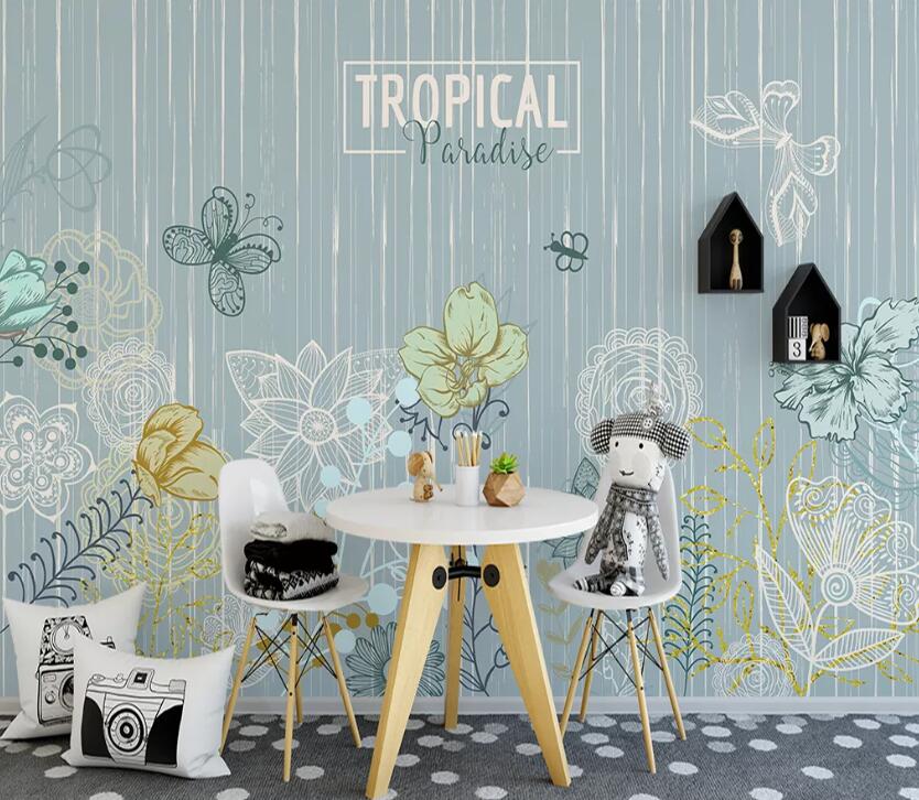 3D Flower Butterfly WC85 Wall Murals Wallpaper AJ Wallpaper 2