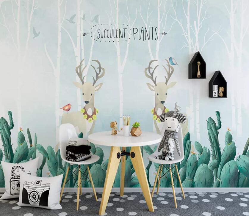 3D Fawn Plant WC67 Wall Murals Wallpaper AJ Wallpaper 2
