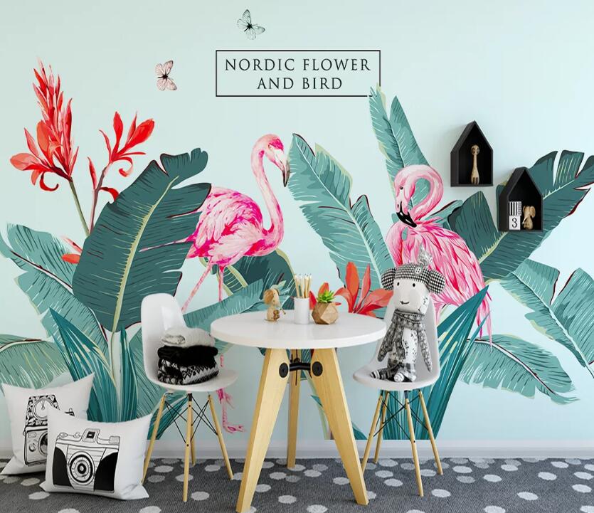 3D Leaf Flamingo WC1941 Wall Murals