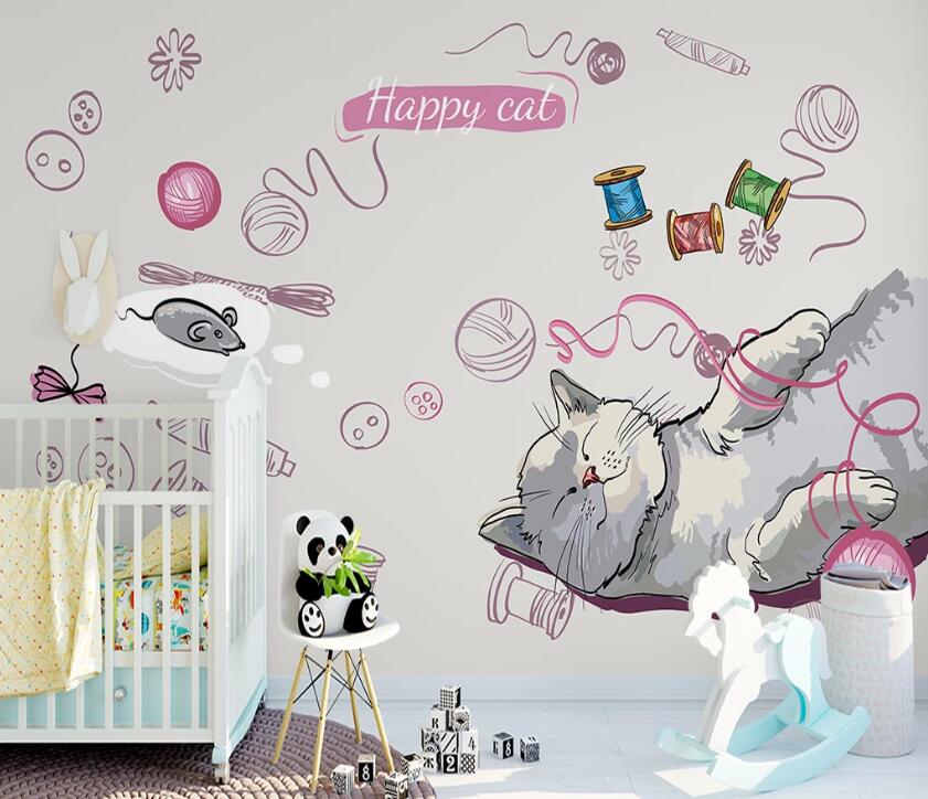 3D Cute Cat WC56 Wall Murals Wallpaper AJ Wallpaper 2