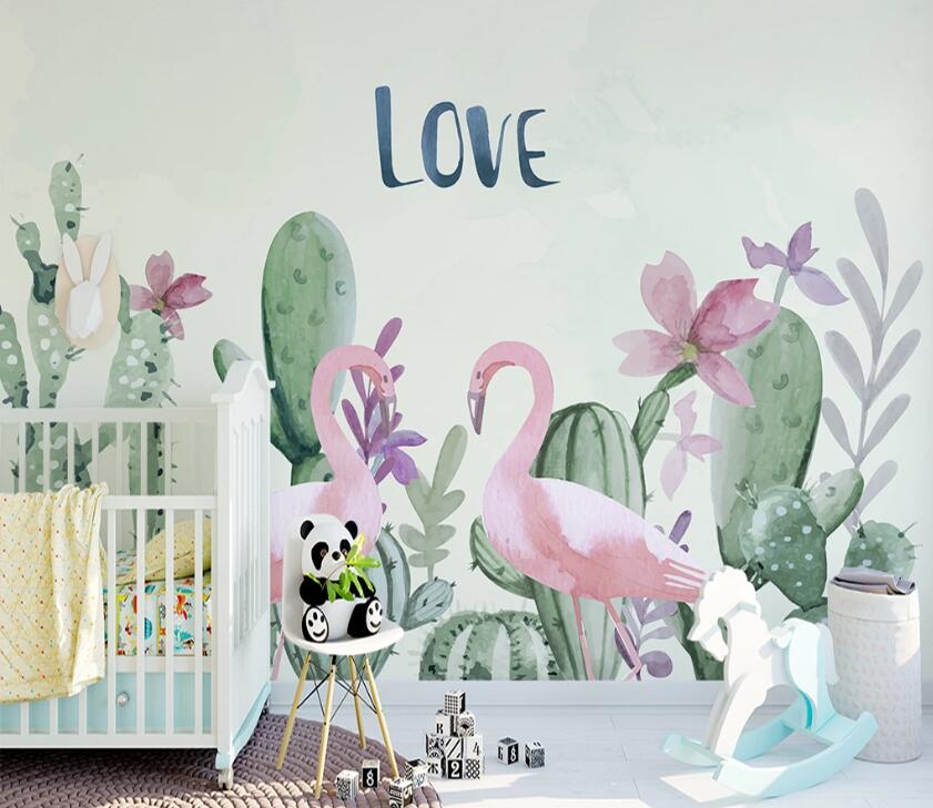 3D Cactus Flamingo WC55 Wall Murals Wallpaper AJ Wallpaper 2