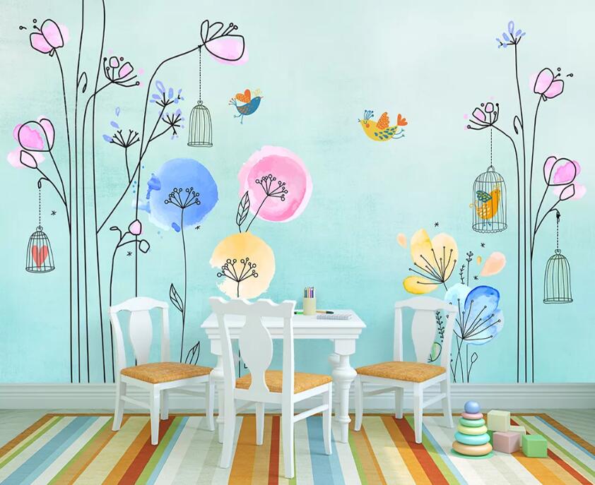 3D Flower Bird WC25 Wall Murals Wallpaper AJ Wallpaper 2