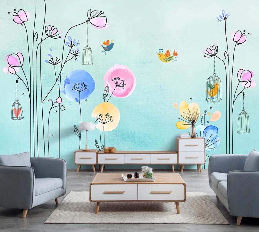 3D Flower Bird WC25 Wall Murals Wallpaper AJ Wallpaper 2
