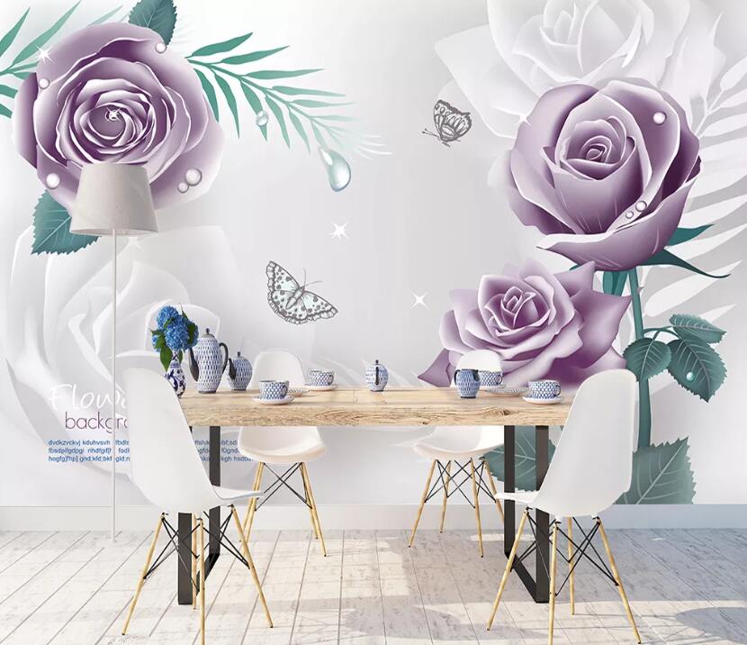 3D Purple Flowers WC22 Wall Murals Wallpaper AJ Wallpaper 2