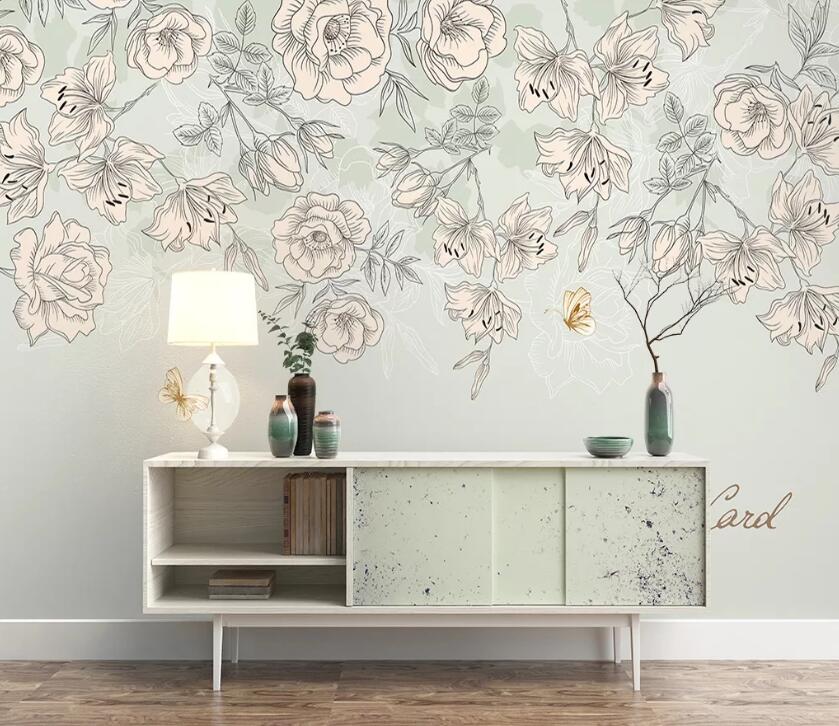 3D Flower Butterfly WC06 Wall Murals Wallpaper AJ Wallpaper 2