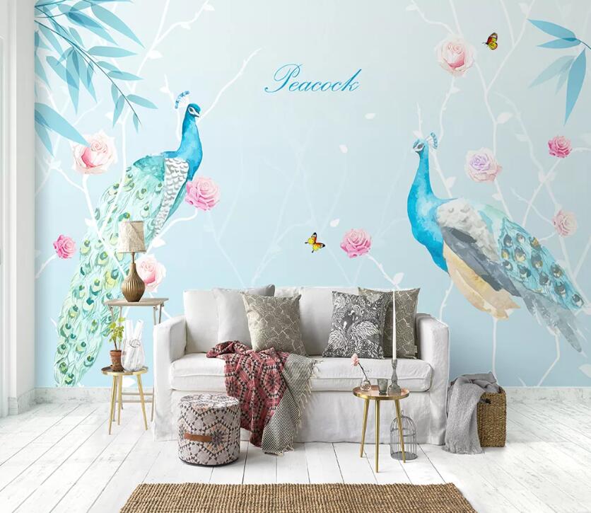 3D Peacock Rose WC1891 Wall Murals