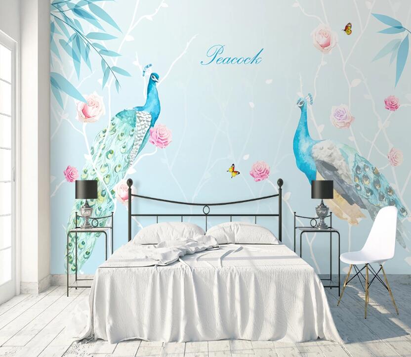 3D Peacock Rose WC1891 Wall Murals
