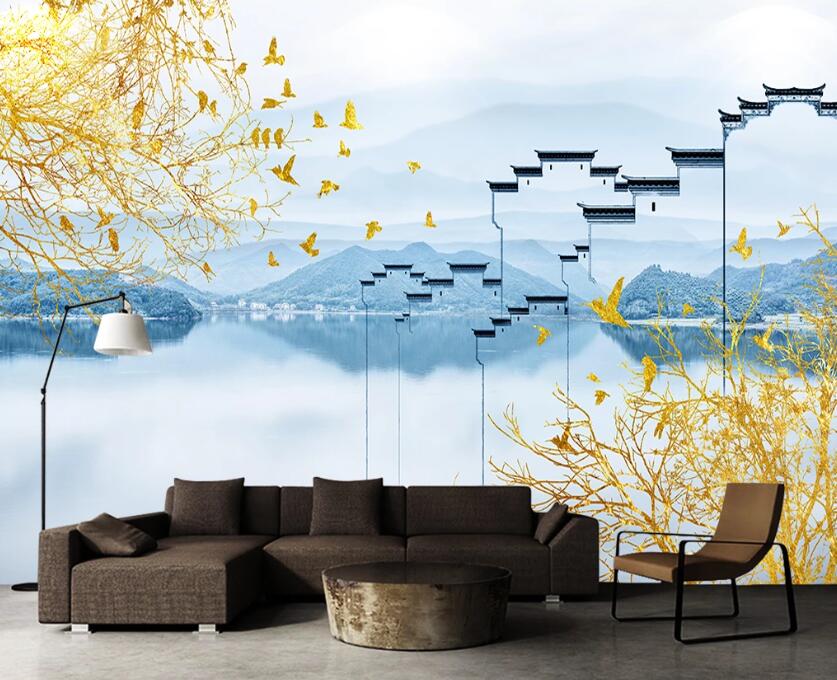 3D Golden Twig WC50 Wall Murals Wallpaper AJ Wallpaper 2