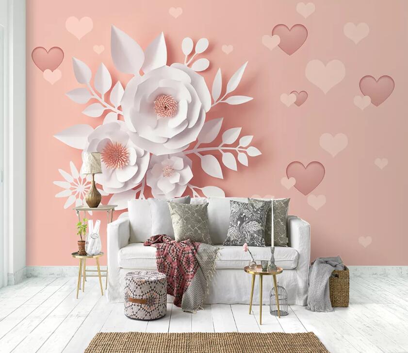 3D White Flowers WC35 Wall Murals Wallpaper AJ Wallpaper 2