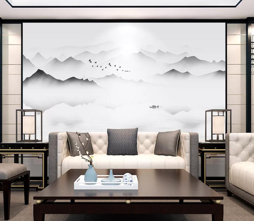 3D Misty River Mountain WC28 Wall Murals Wallpaper AJ Wallpaper 2
