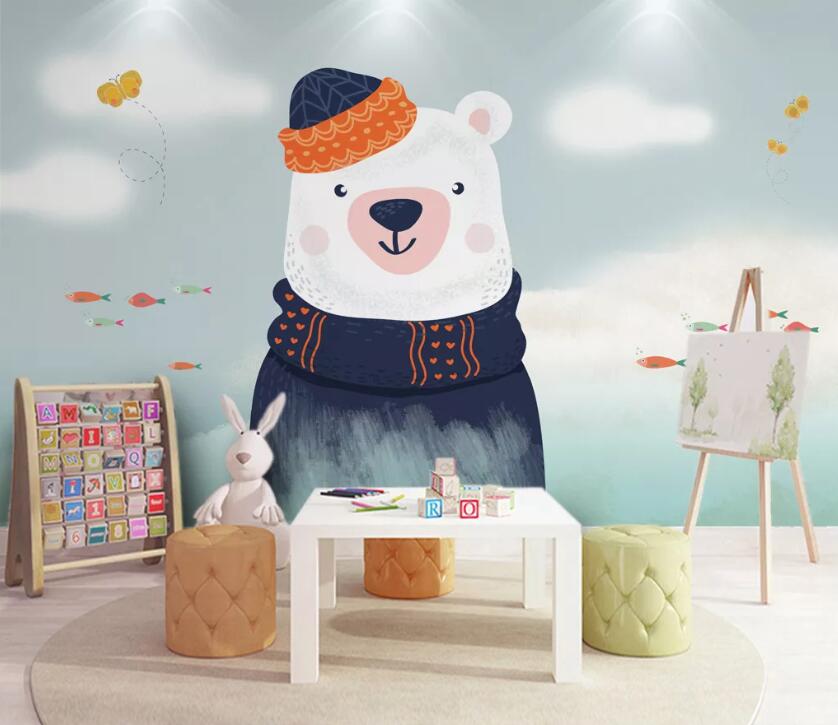 3D White Bear Hat WC1940 Wall Murals
