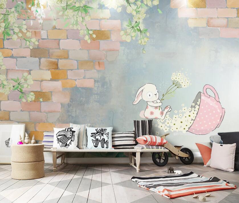 3D Brick Rabbit WC1839 Wall Murals