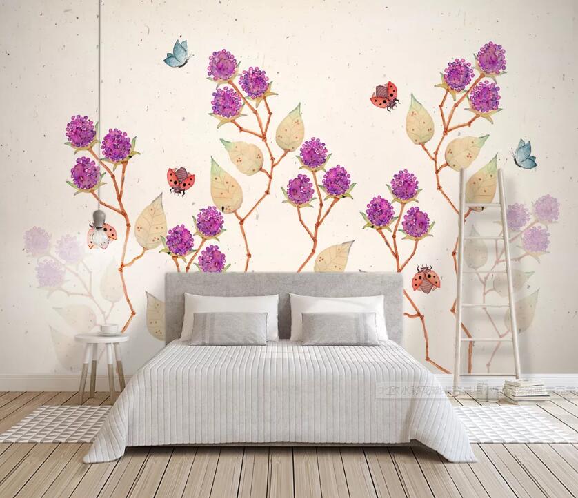 3D Purple Flowers WC87 Wall Murals Wallpaper AJ Wallpaper 2