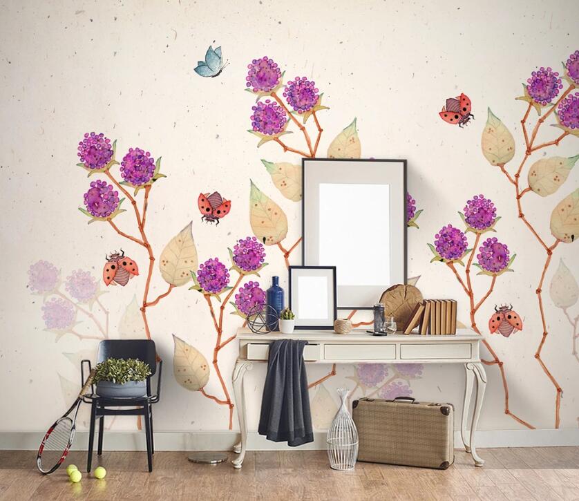 3D Purple Flowers WC87 Wall Murals Wallpaper AJ Wallpaper 2