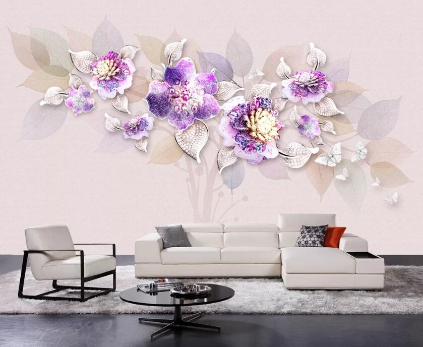 3D Purple Flowers WC86 Wall Murals Wallpaper AJ Wallpaper 2