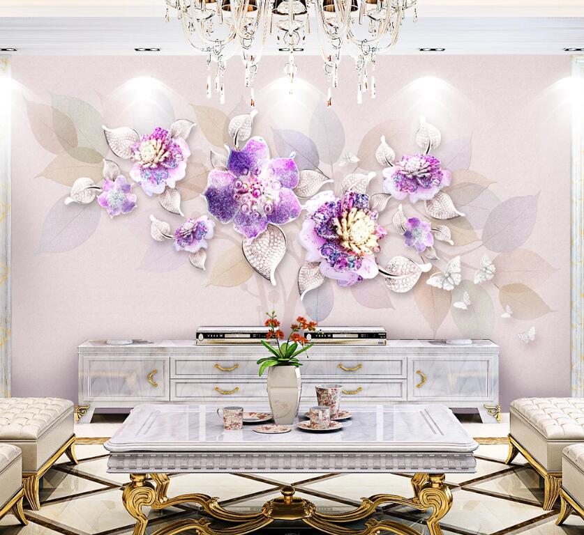 3D Purple Flowers WC86 Wall Murals Wallpaper AJ Wallpaper 2