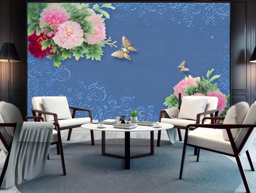 3D Flower Butterfly WC76 Wall Murals Wallpaper AJ Wallpaper 2