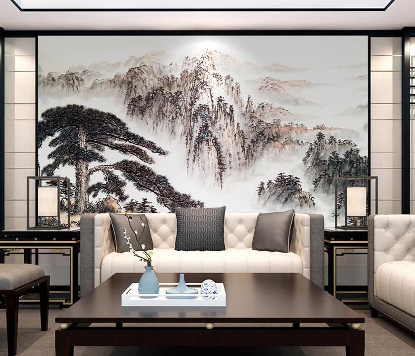 3D Mountain Tree WC56 Wall Murals Wallpaper AJ Wallpaper 2