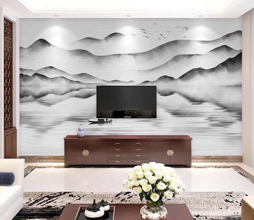 3D Mountain Boat WC38 Wall Murals Wallpaper AJ Wallpaper 2