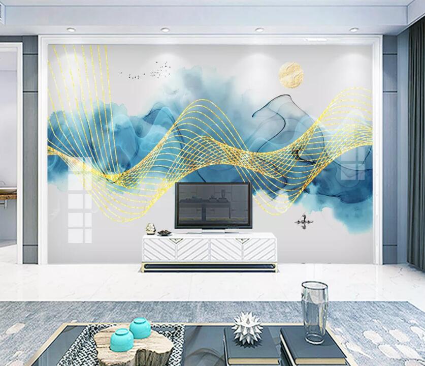 3D Golden Stripes WC83 Wall Murals Wallpaper AJ Wallpaper 2