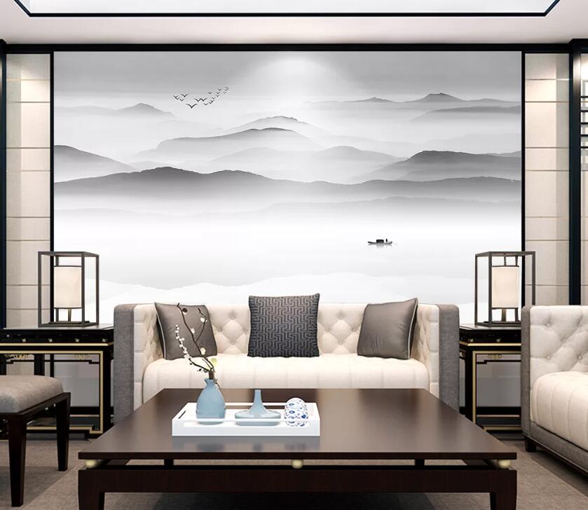 3D Ship Mountain WC1701 Wall Murals